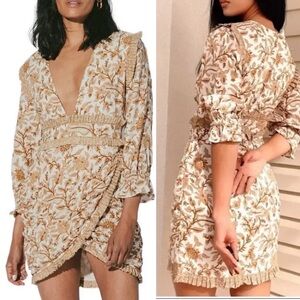 NWT Cleobella Victoria Mini Dress Floral Rust Ivory Boho Size L